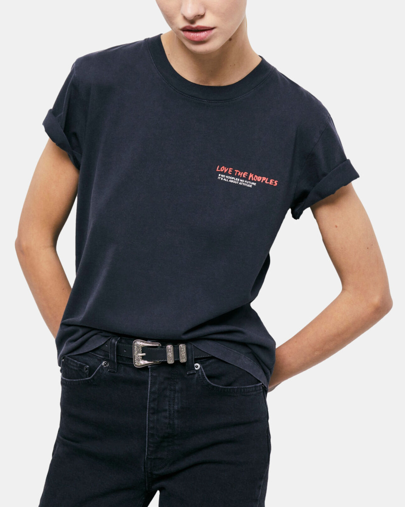 The Kooples F BLACK WASHED women's black love kooples t-shirt