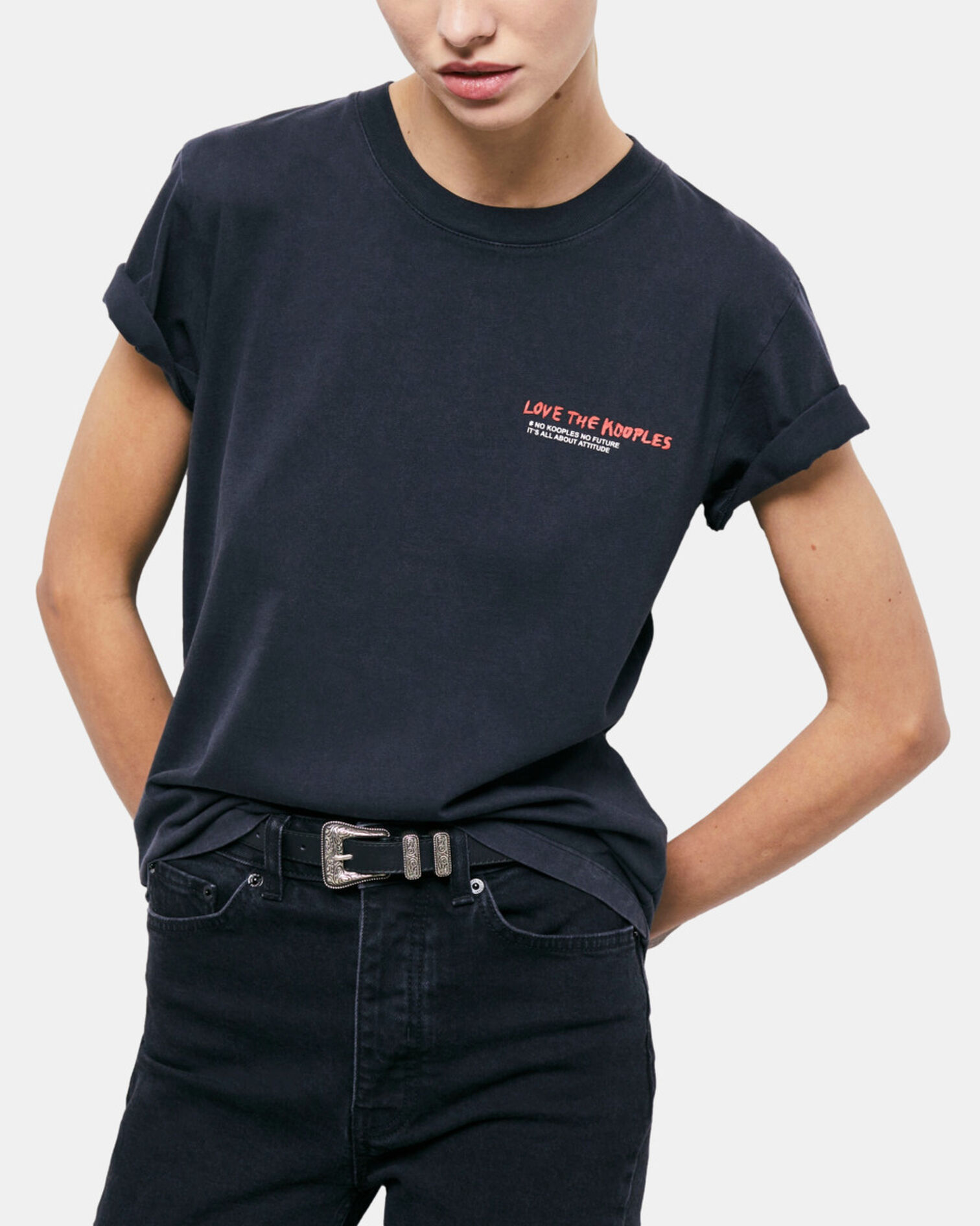 Women's black love kooples t-shirt, BLACK WASHED, hi-res image number null