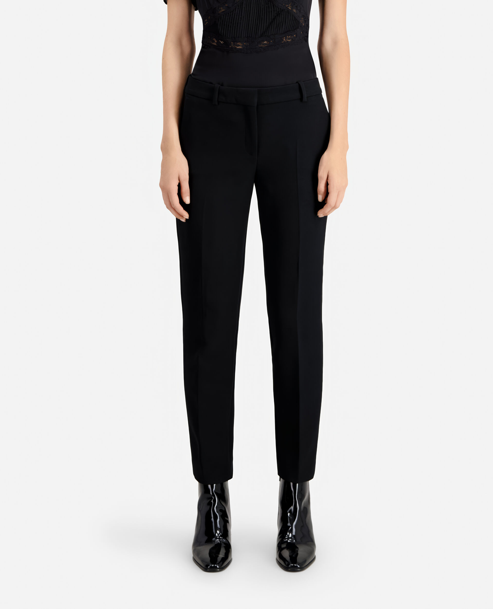 Straight cut black crepe tailored pants, BLACK, hi-res image number null