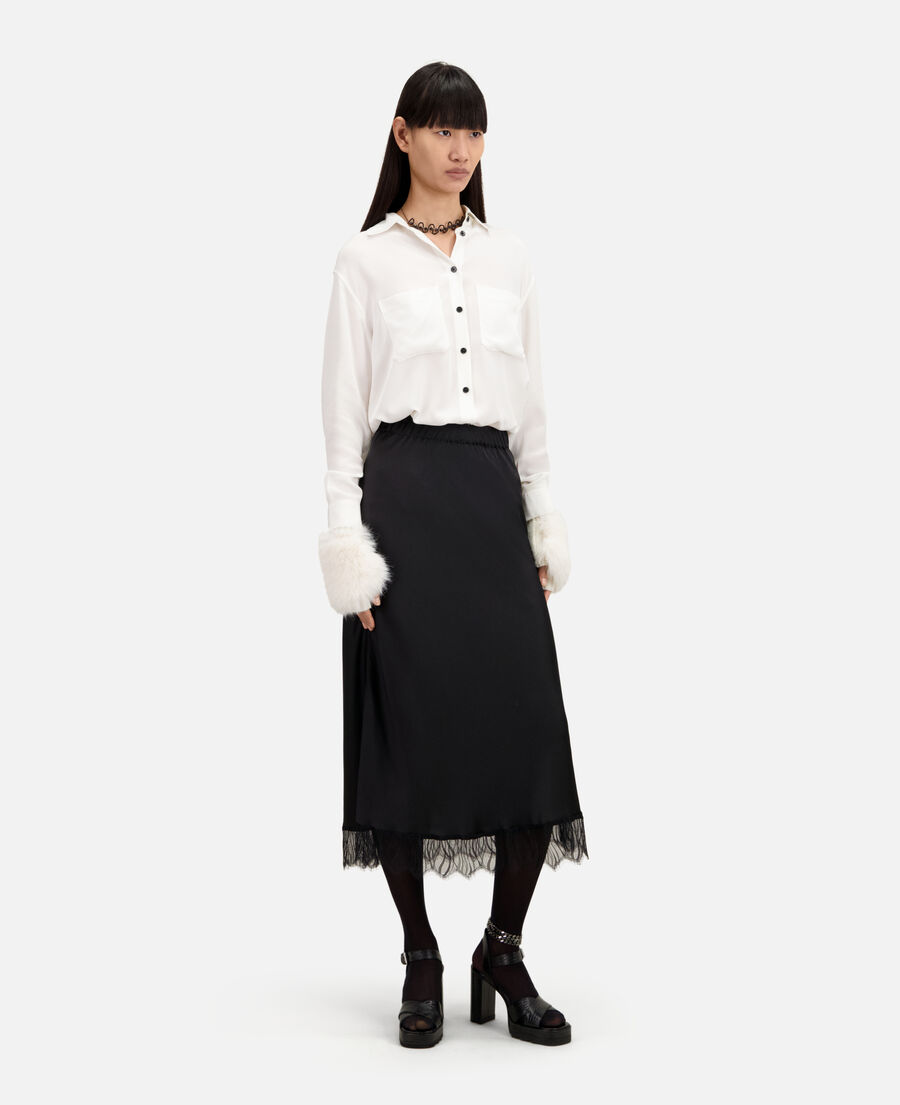 jupe noire longue avec détails en dentelle