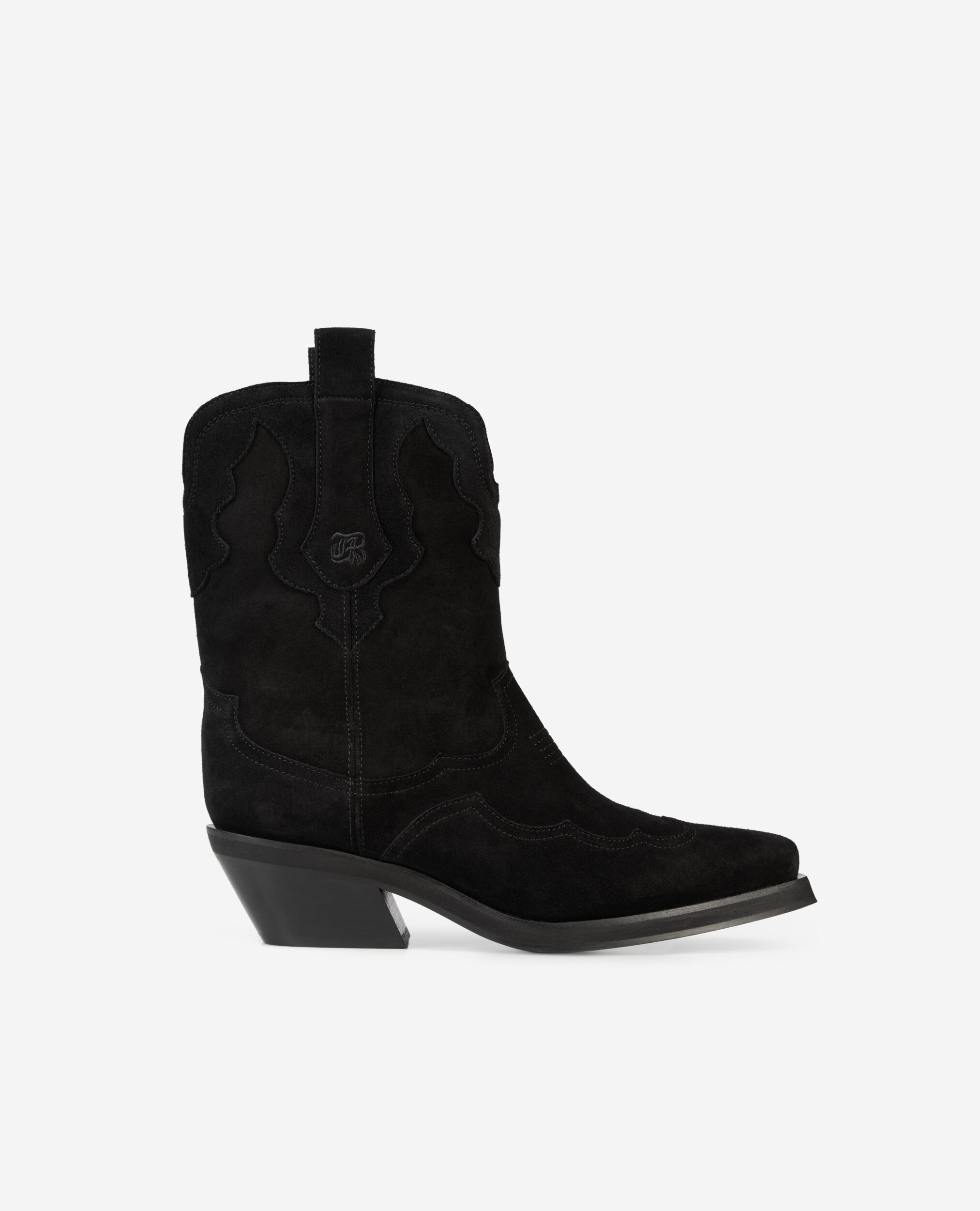 Black suede leather Western boots, BLACK, hi-res image number null