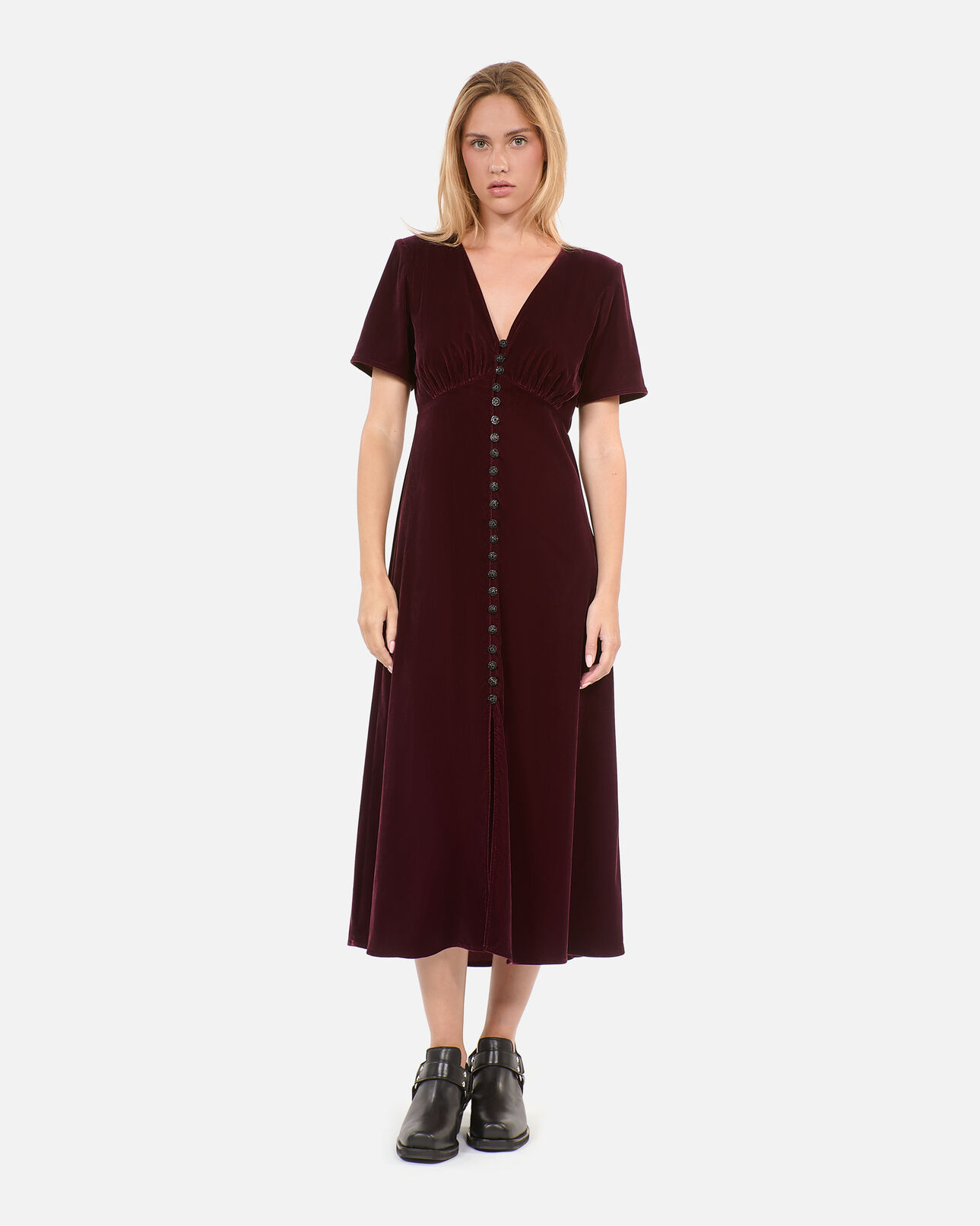 The Kooples WOMEN BURGUNDY long burgundy velvet dress