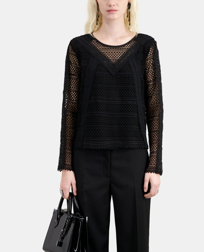 The Kooples FEMME BLACK top en guipure noir