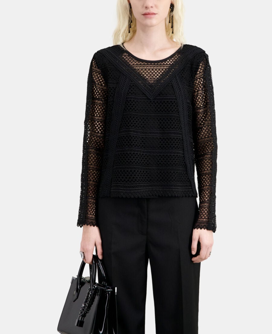 The Kooples FEMME BLACK top en guipure noir