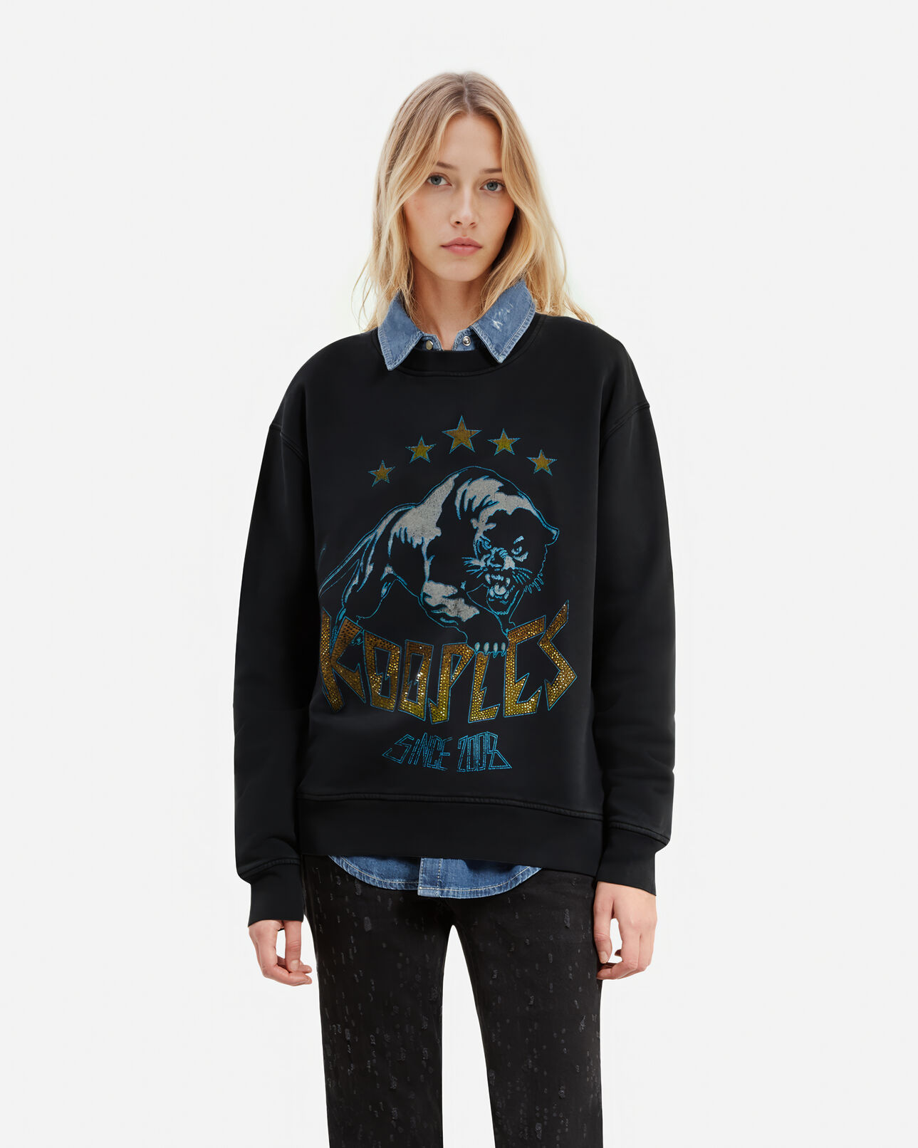 The Kooples FEMME BLACK WASHED sweatshirt à sérigraphie noir