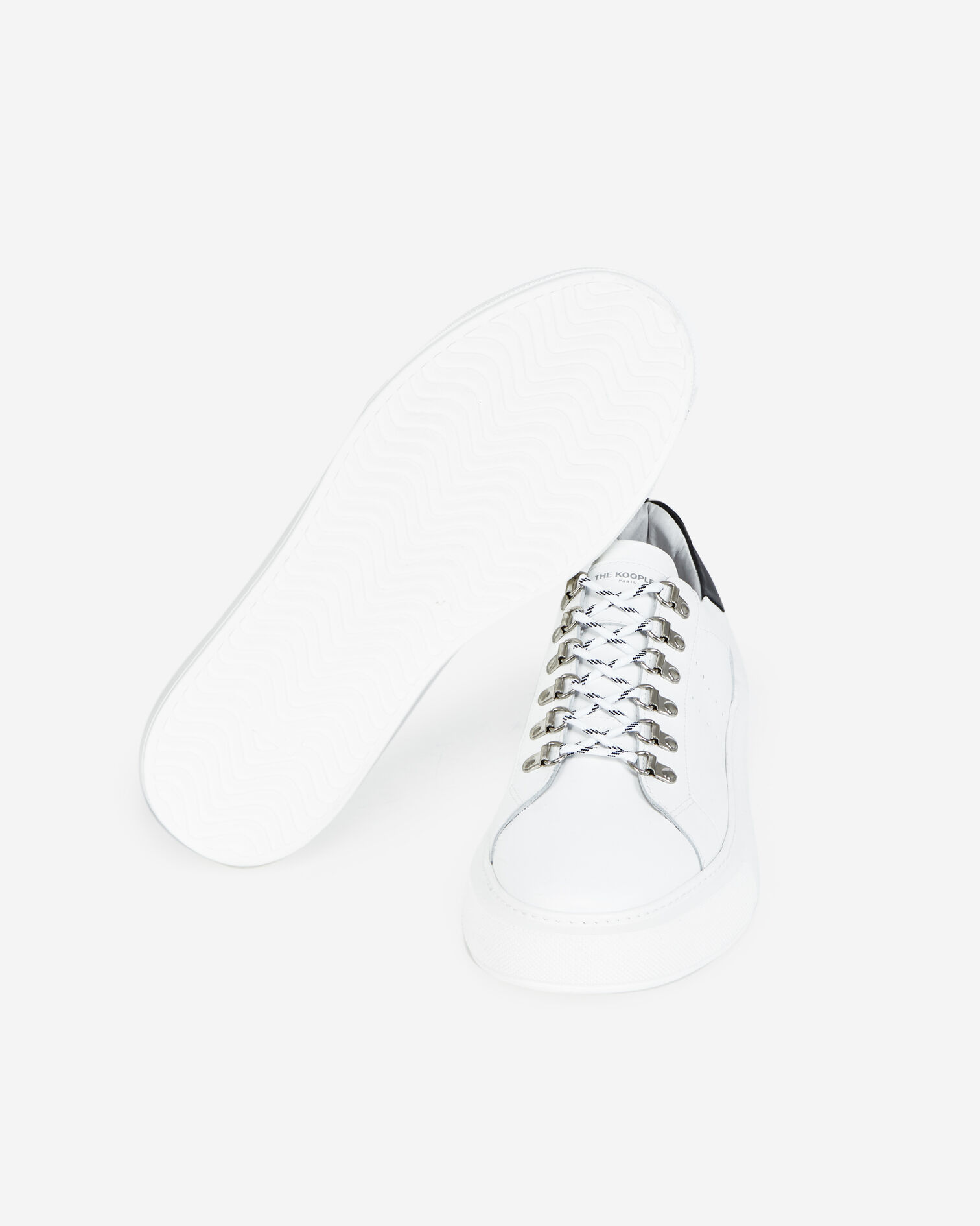 Wedge white sneakers in leather with eyelets, WHITE, hi-res image number null