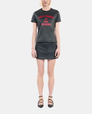 The Kooples WOMEN BLACK black leather pretty creative serigraphy t-shirt