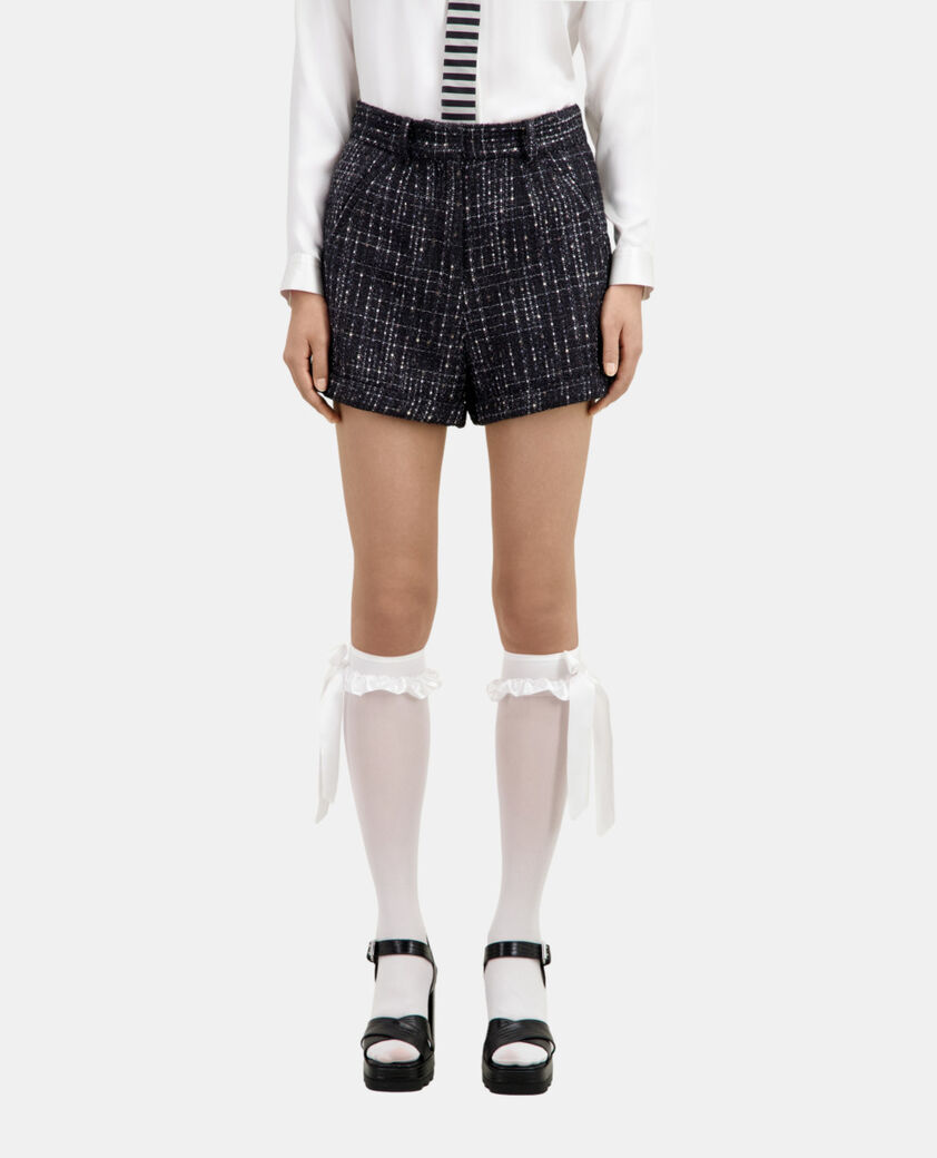 The Kooples WOMEN BLACK WHITE black and white tweed shorts