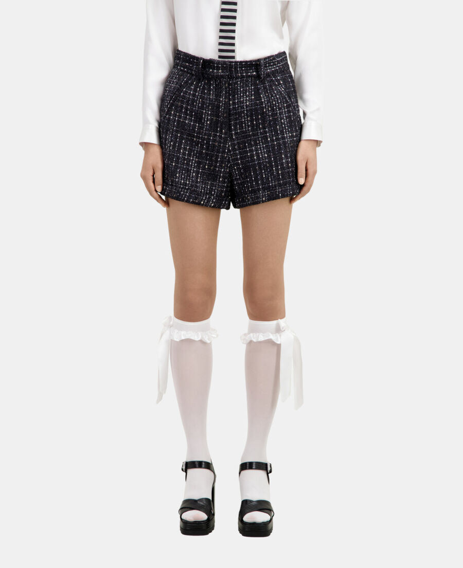 The Kooples FEMME BLACK WHITE short en tweed noir et blanc