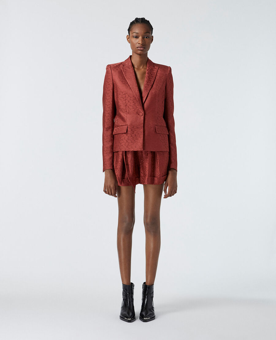 satinierter blazer aus rosa jacquardgewebe