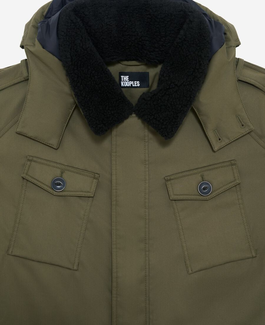 The Kooples HERREN KAKI wasserabweisender parka mit khakifarbenem sherpa-kragen