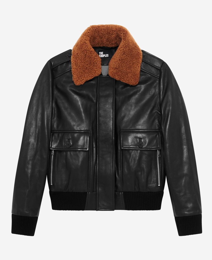The Kooples FEMME BLACK blouson en cuir avec col sherpa noir