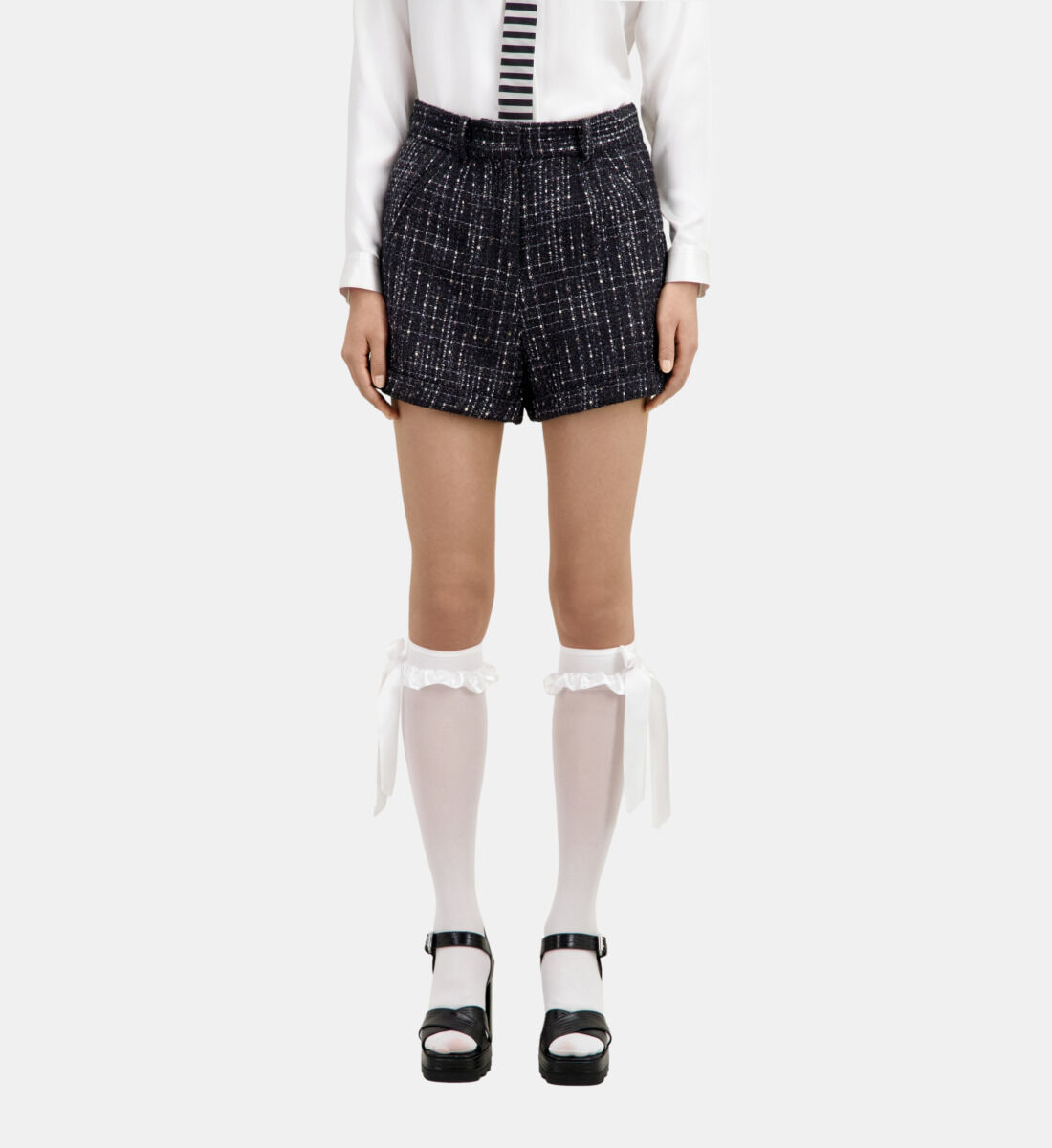 Black and white tweed shorts