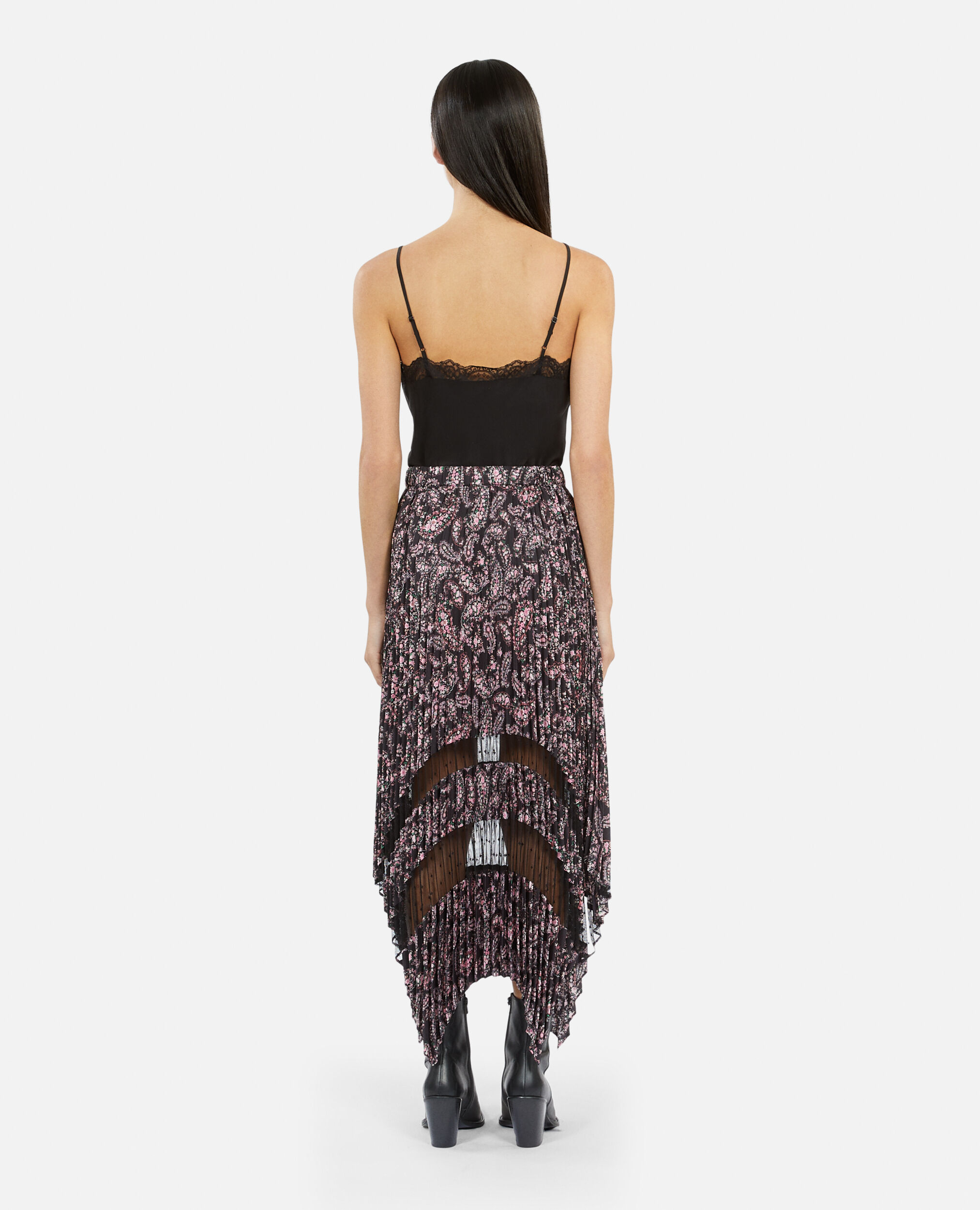 Printed pleated long skirt, BLACK / PINK, hi-res image number null