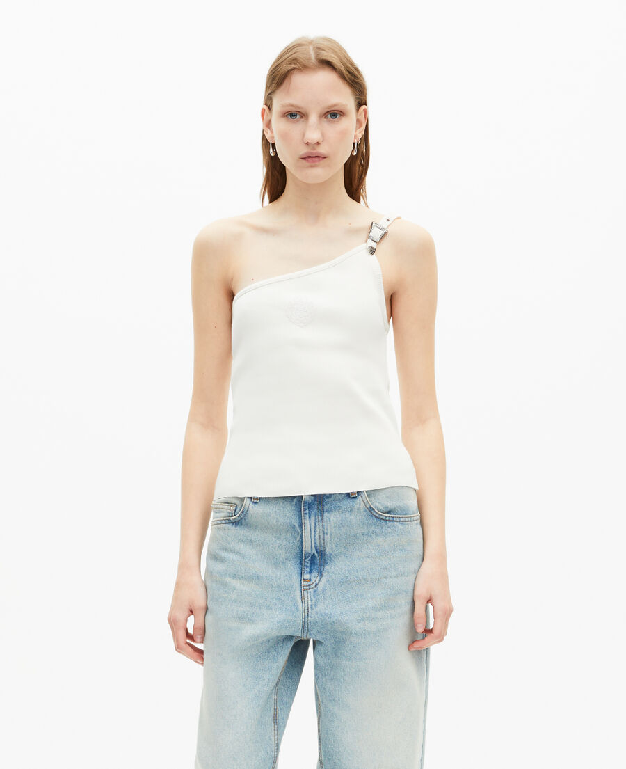 The Kooples WOMEN ECRU asymmetric ecru ribbed tank top