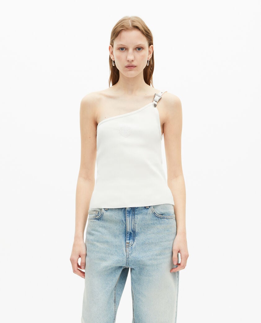 The Kooples DAMEN ECRU asymmetrisches geripptes trägerhemd in ecru