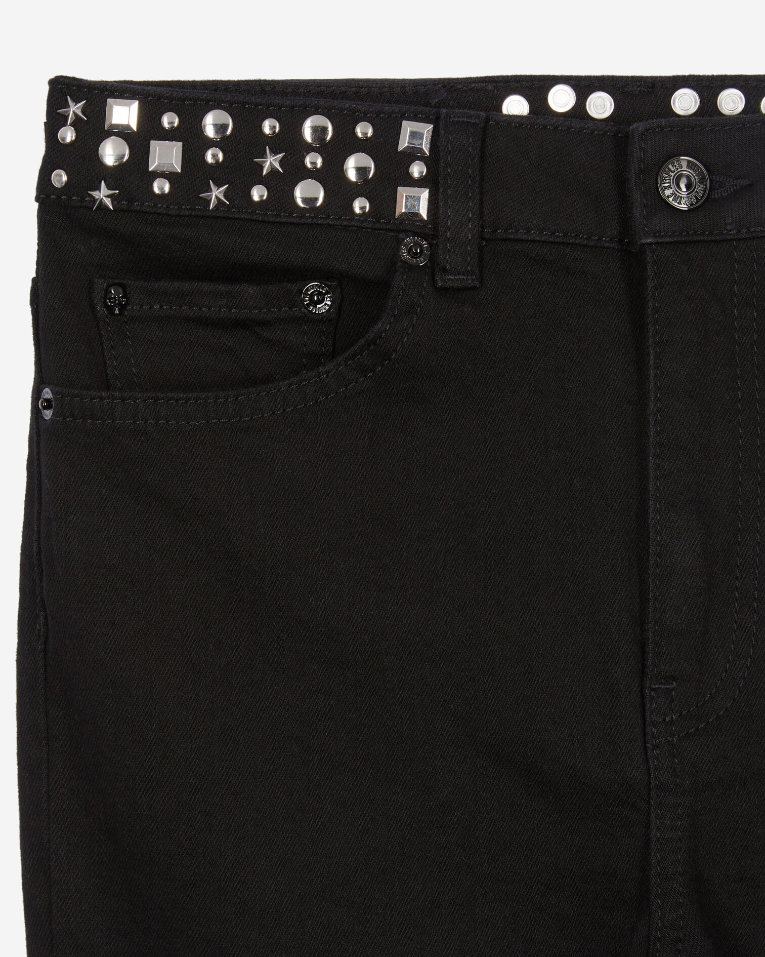 Jean slim noir avec clous et étoiles, BLACK WASHED, hi-res image number null