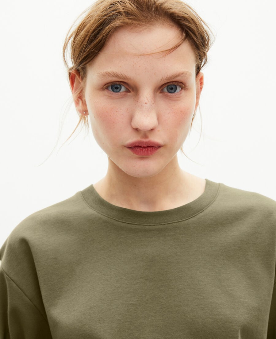 The Kooples MEN KAKI mixed t-shirt, straight, plain khaki