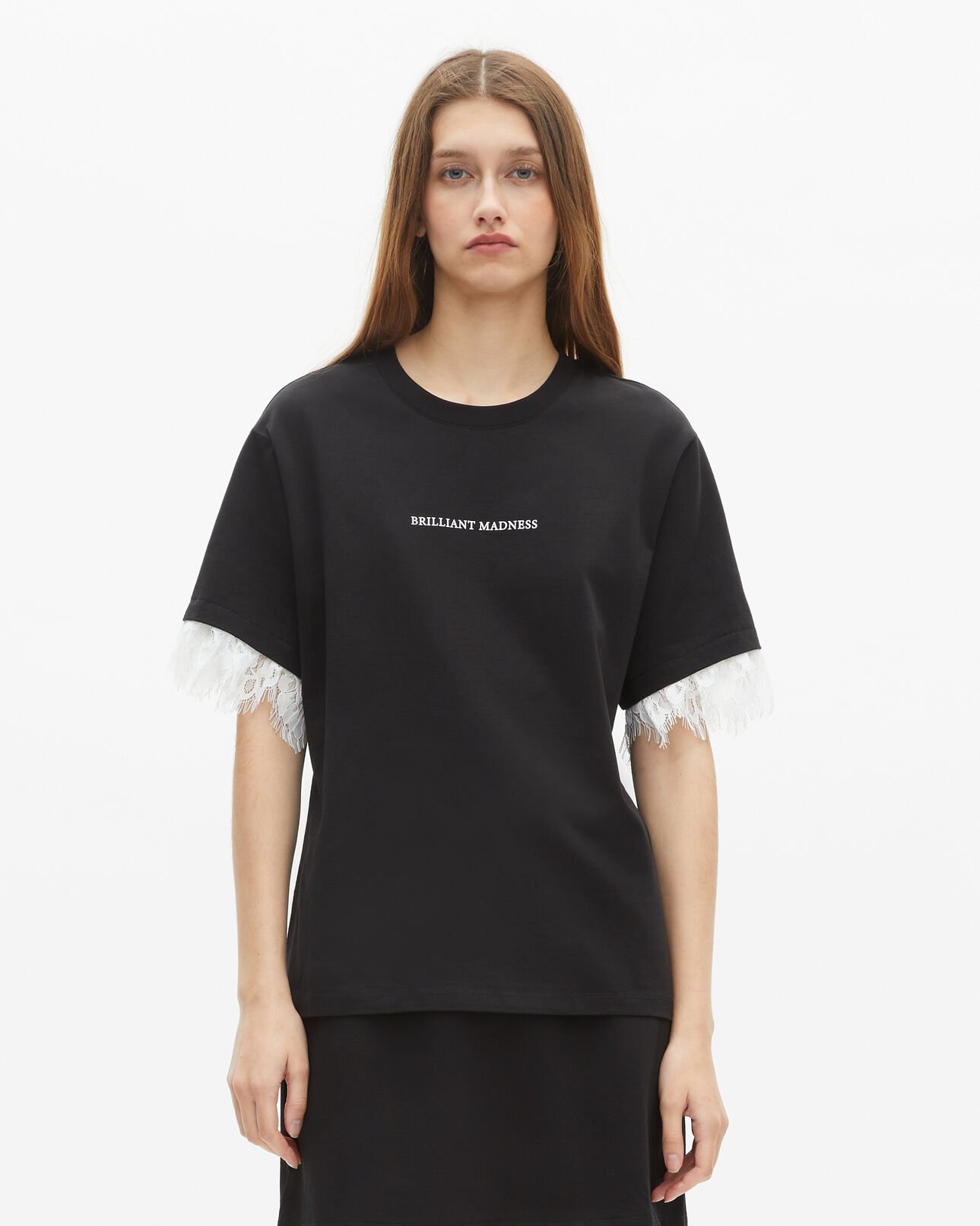 The Kooples FEMME BLACK t-shirt avec sérigraphie et dentelle noire