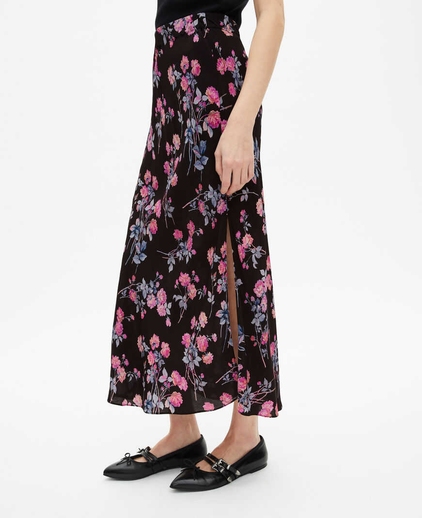 The Kooples FEMME BLACK / PINK jupe longue imprimé fleuri noire