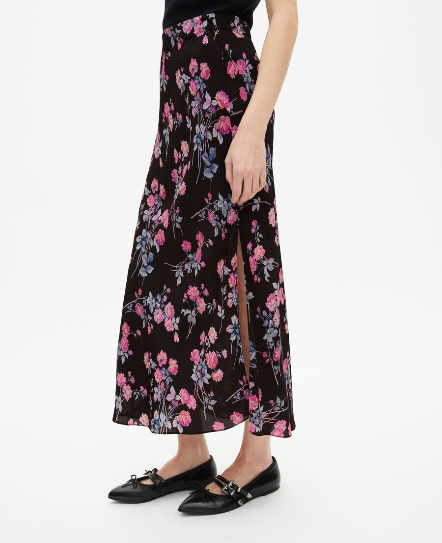 The Kooples FEMME BLACK / PINK jupe longue imprimé fleuri noire