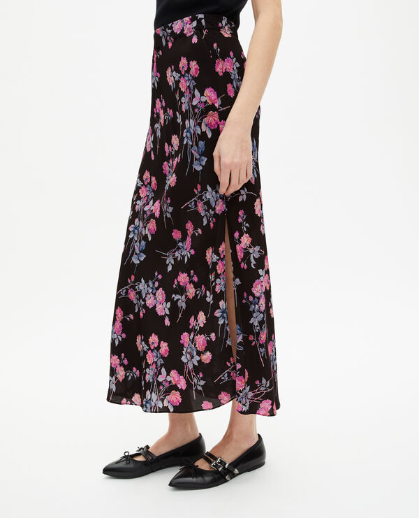 The Kooples MUJER BLACK / PINK falda larga negra con estampado floral