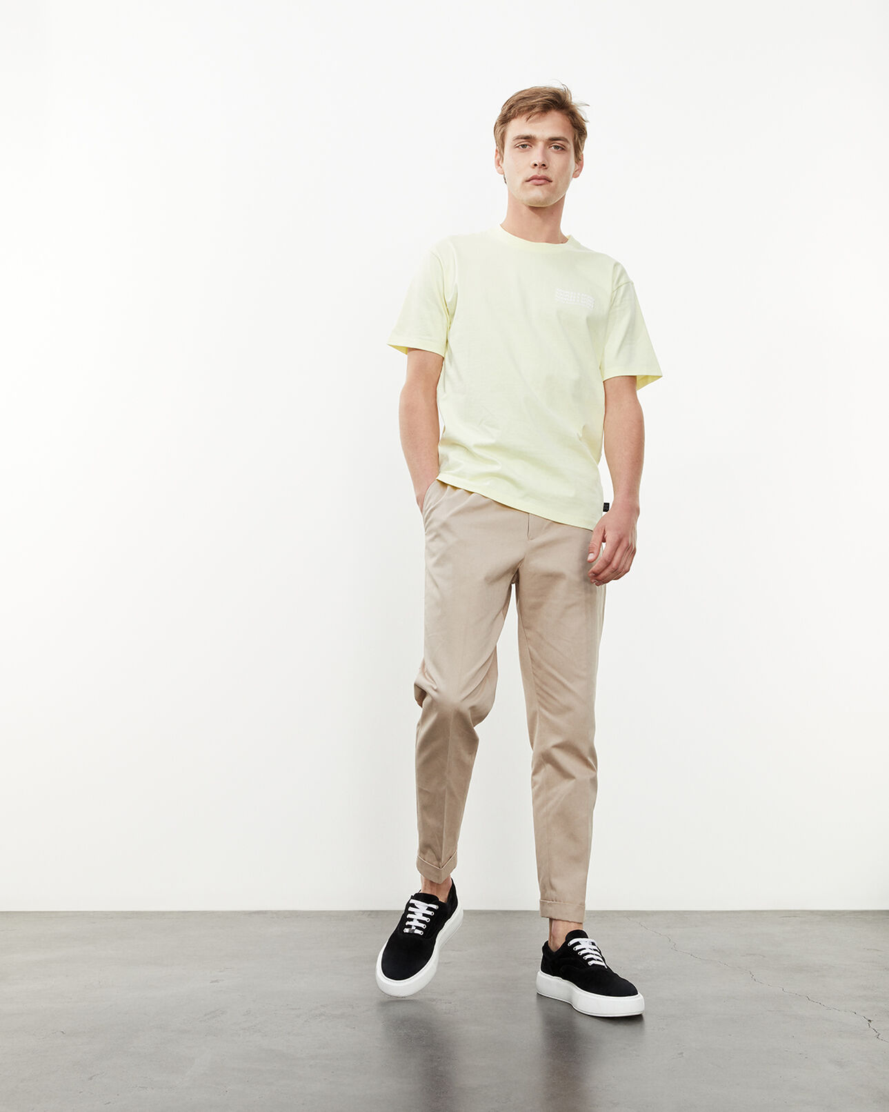The Kooples MEN YELLOW pale yellow t-shirt with triple logo