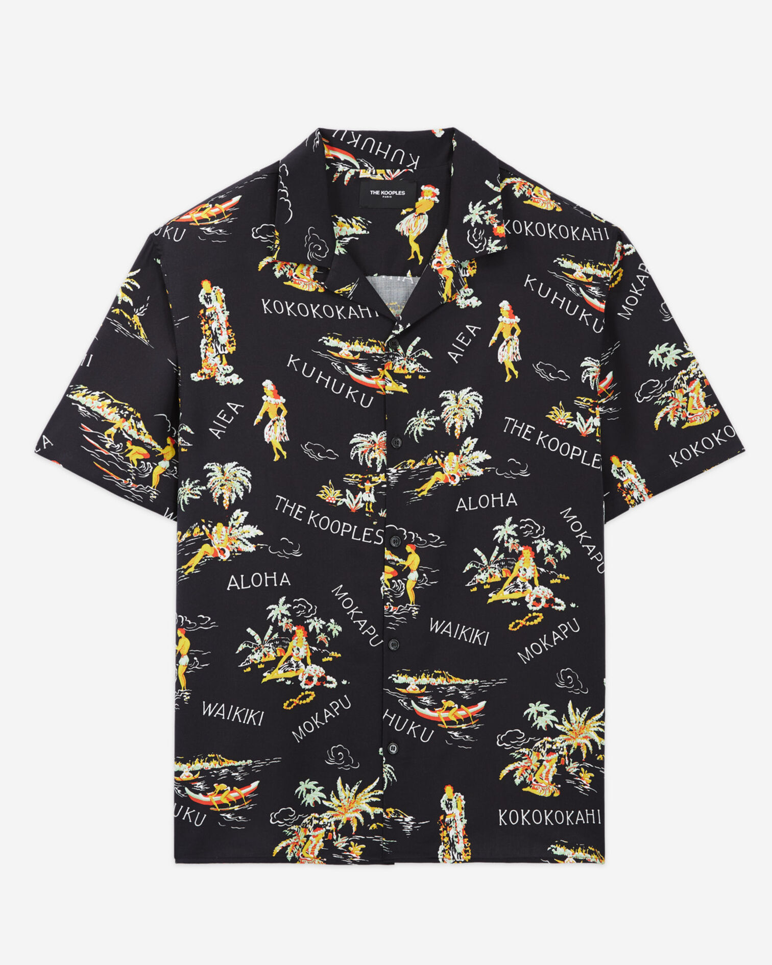 Men’s black shirt with floral print, BLACK / YELLOW, hi-res image number null
