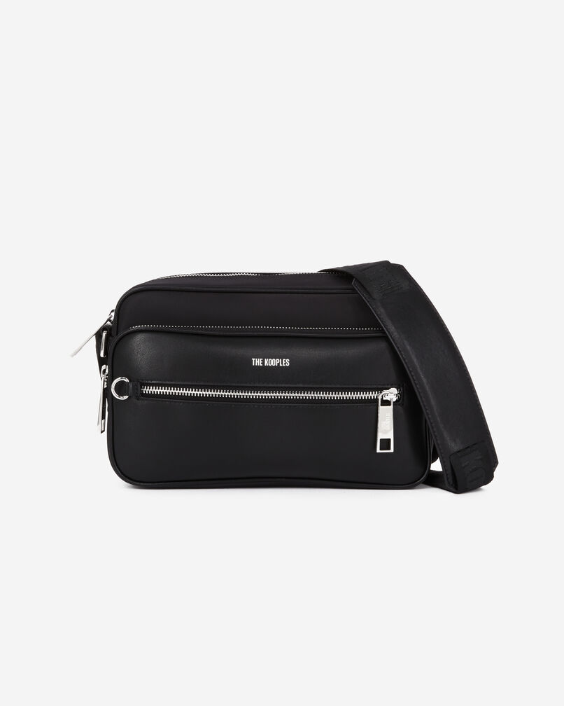 The Kooples HERREN BLACK schwarze messenger-tasche aus leder und nylon