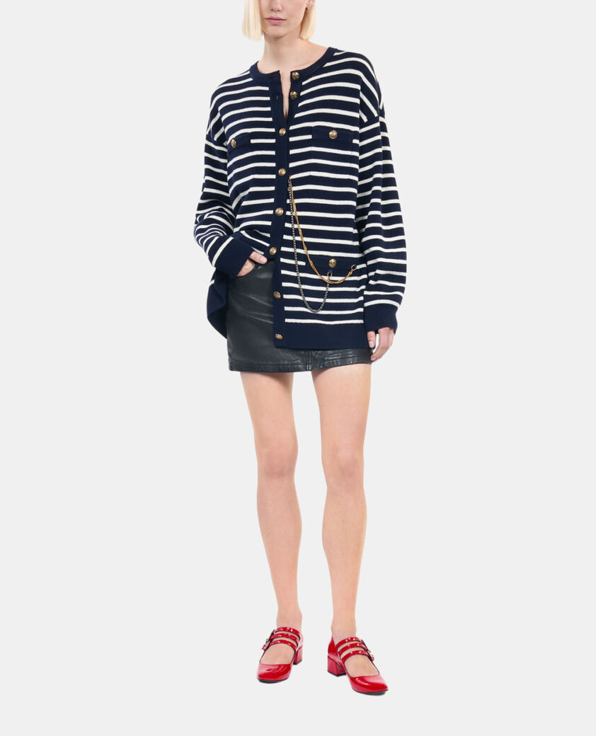 The Kooples FEMME WHITE / BLUE cardigan en laine à rayures