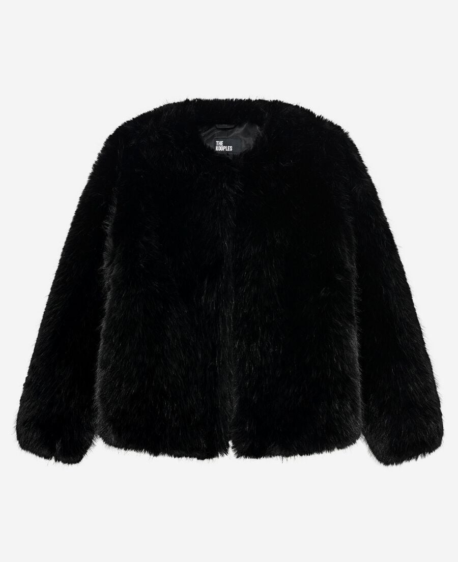 The Kooples DAMEN BLACK kurzmantel in pelzoptik schwarz