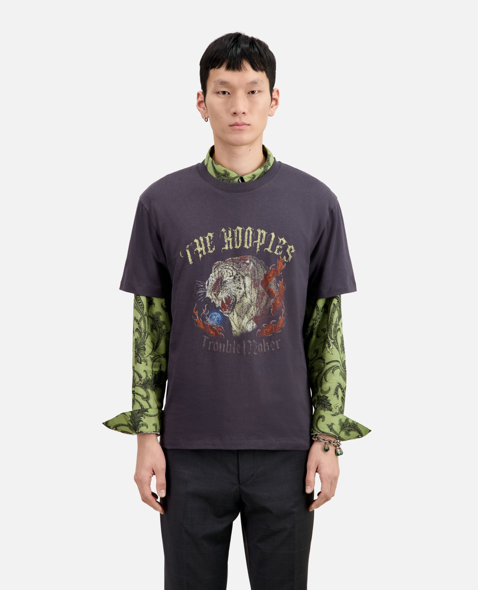 T-shirt gris carbone avec sérigraphie Fire tiger, CARBONE, hi-res image number null