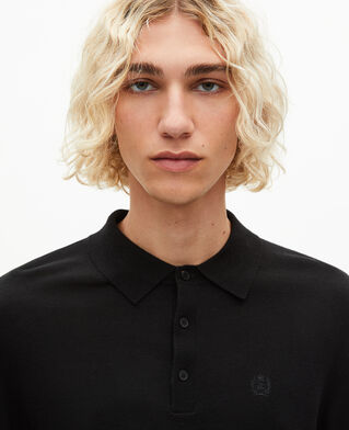 The Kooples HOMME BLACK pull col polo en laine m&eacute;rinos noir