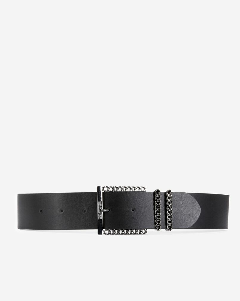 The Kooples WOMEN BLACK black leather belt with chain buckle