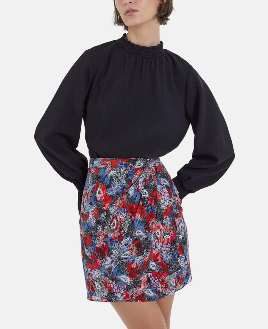 jupe courte en soie imprimé fleuri