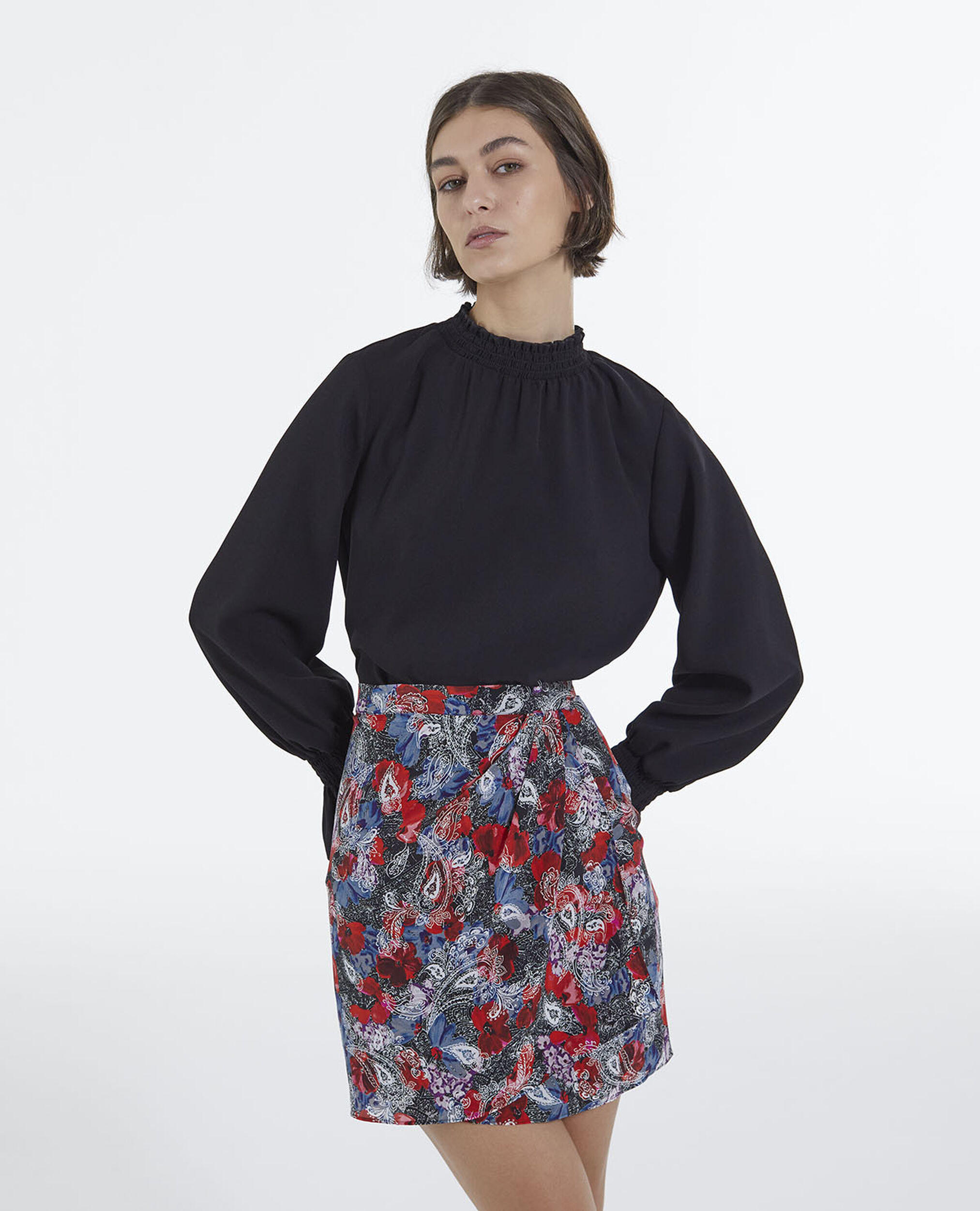 Cropped silk skirt with floral print, RED, hi-res image number null