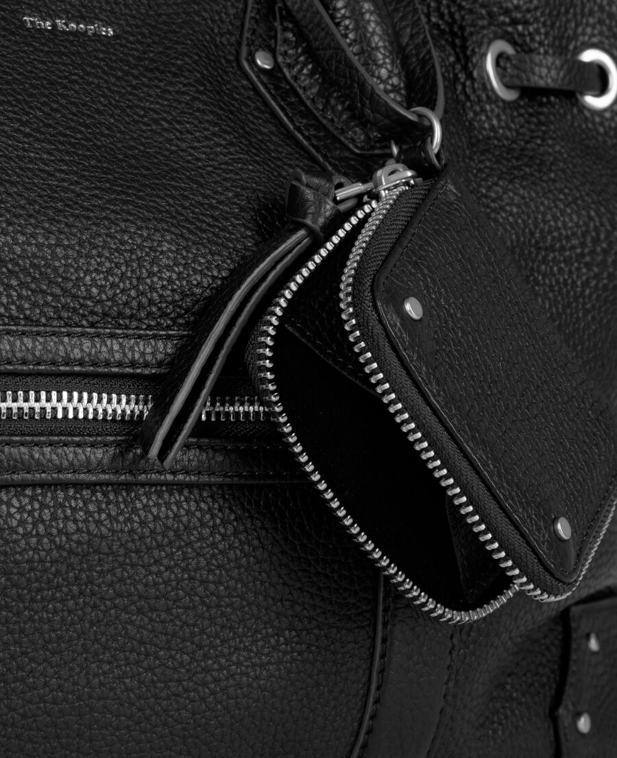 The Kooples FEMME BLACK sac cabas fronc&eacute; en cuir grain&eacute; noir