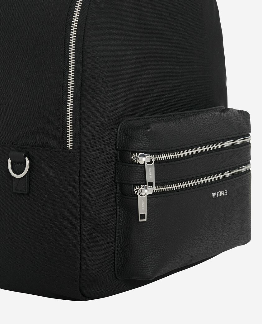 The Kooples HOMME BLACK sac &agrave; dos en canvas et cuir grain&eacute; noir