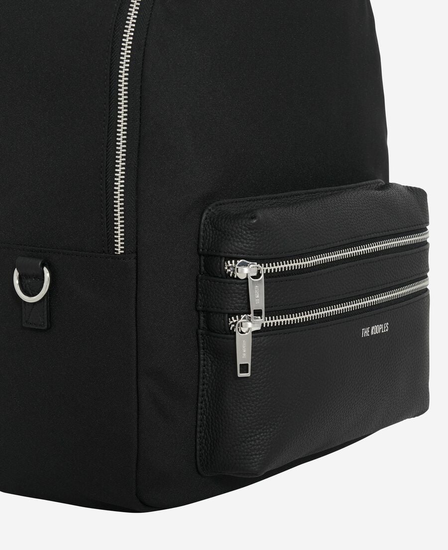 The Kooples HOMME BLACK sac &agrave; dos en canvas et cuir grain&eacute; noir