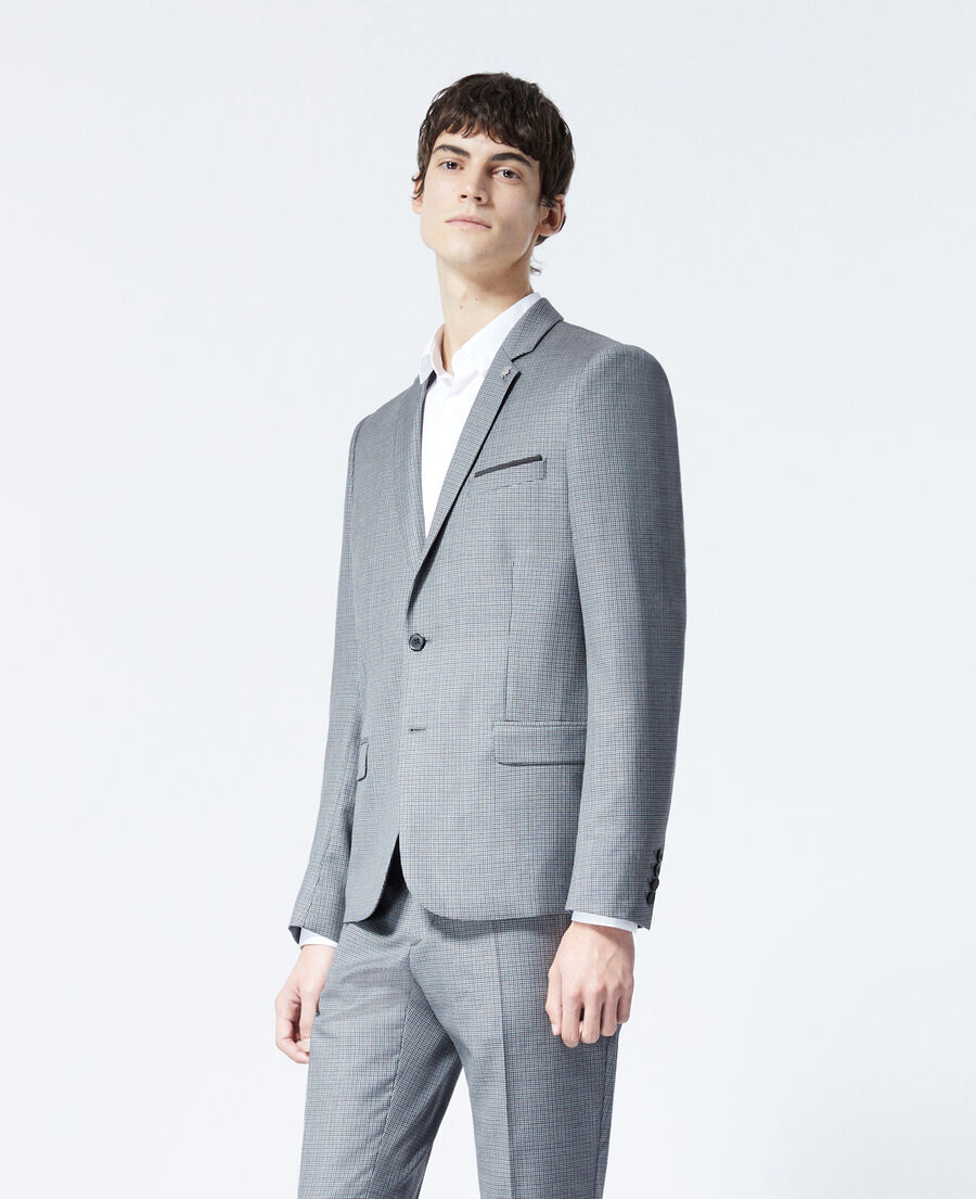 grey wool jacket with houndstooth motif