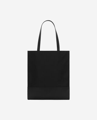 The Kooples HOMME BLACK tote bag en canvas et cuir grainé noir