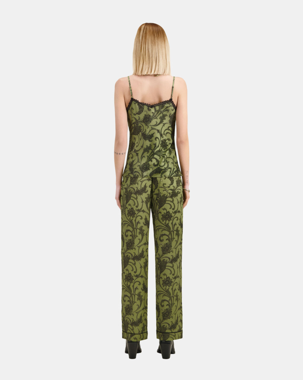 The Kooples WOMEN KAKI BLACK printed camisole with lace