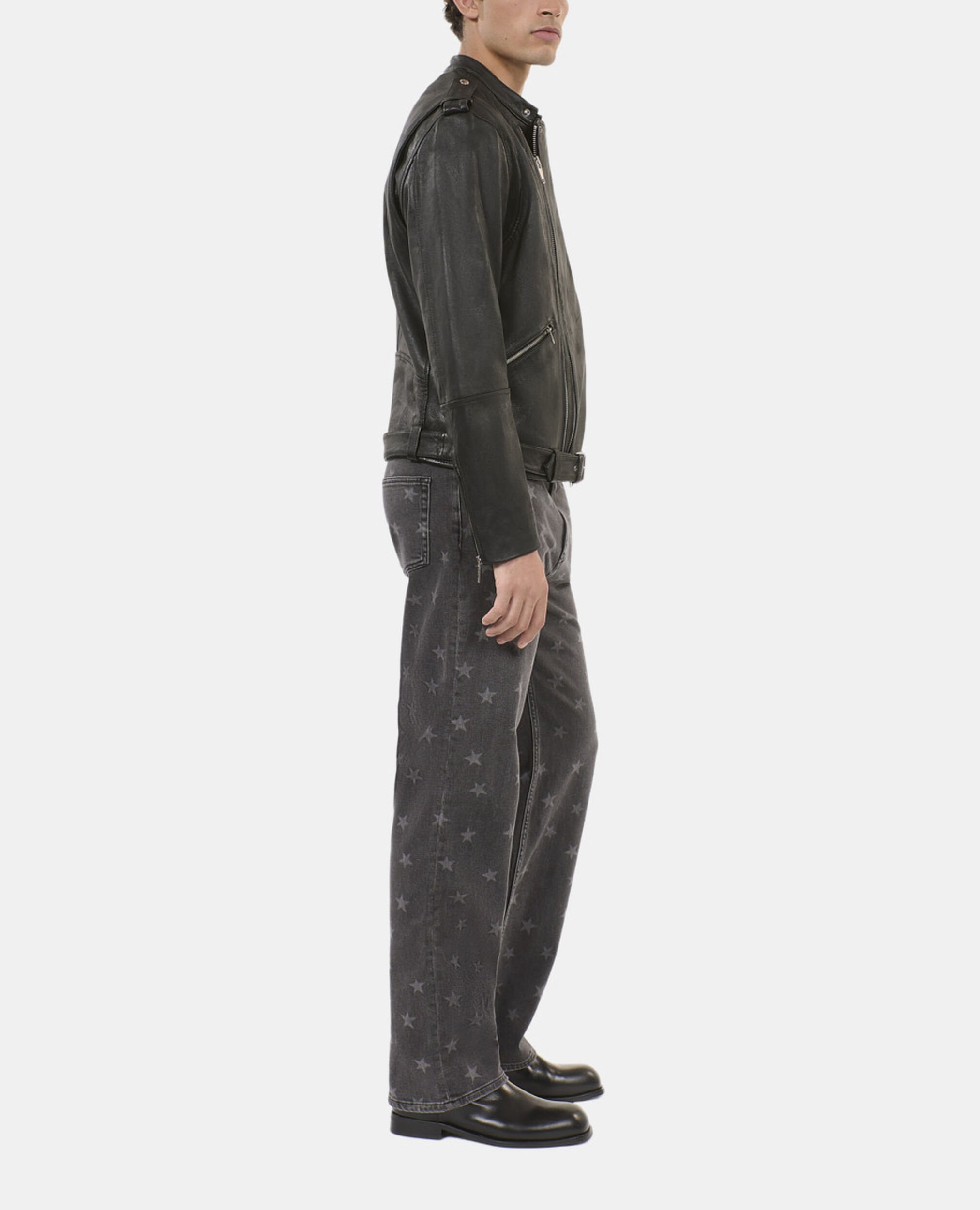 Blouson biker en cuir noir, BLACK, hi-res image number null