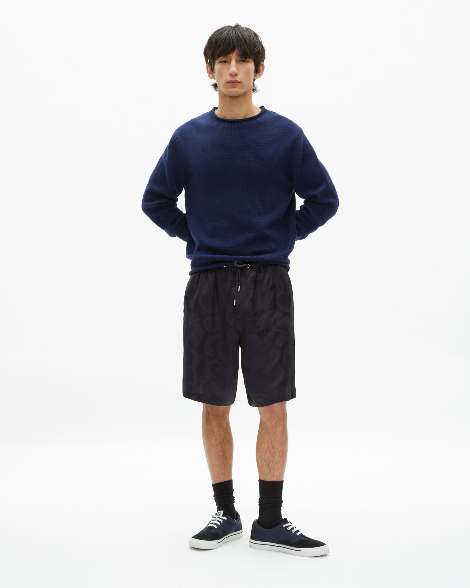 Pantalón corto de jacquard azul marino, NAVY, hi-res image number null