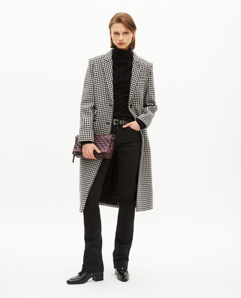 The Kooples F BLACK WHITE long houndstooth coat in black and white wool