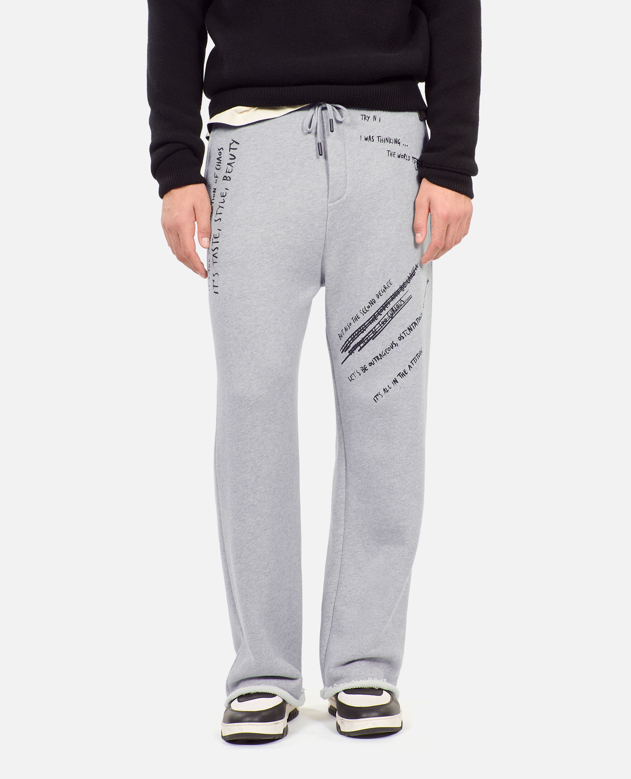 Handwritten serigraphy tracksuit trousers, STONE GREY, hi-res image number null