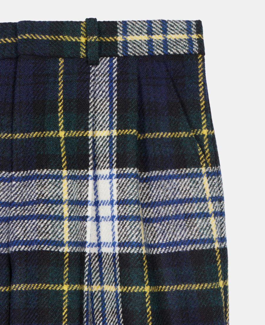 The Kooples H GREEN-WHITE green and navy blue check wide-leg wool pants the kooples x harris tweed