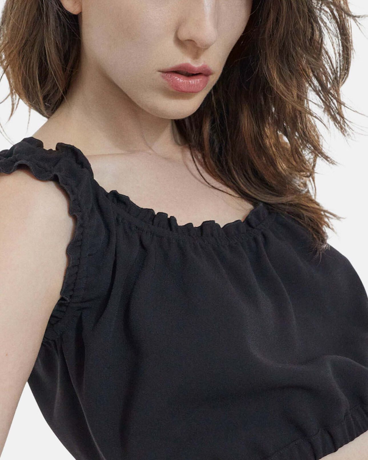 The Kooples WOMEN BLACK black crepe top with short puffed sleeves