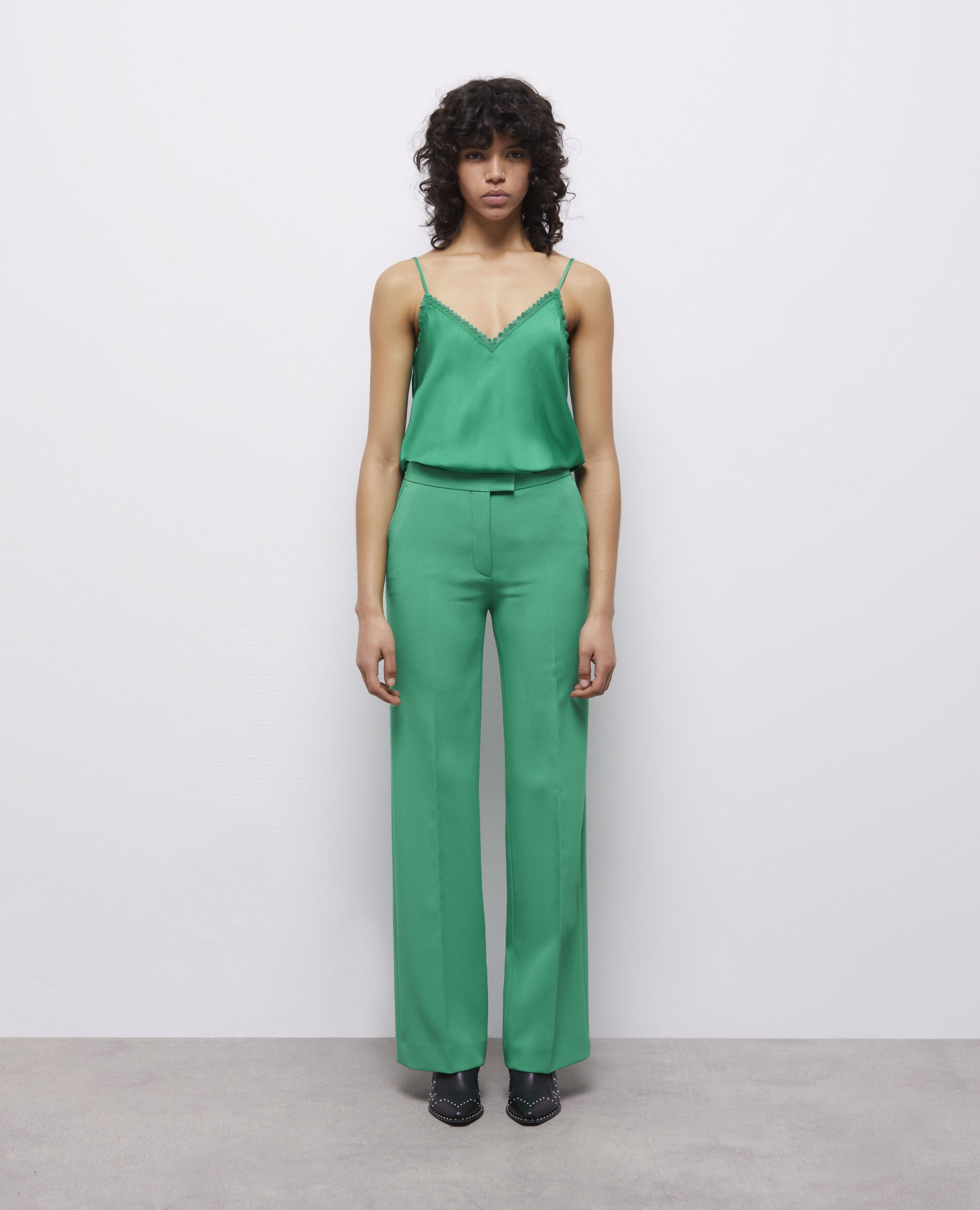 Green crêpe suit pants, GREEN, hi-res image number null