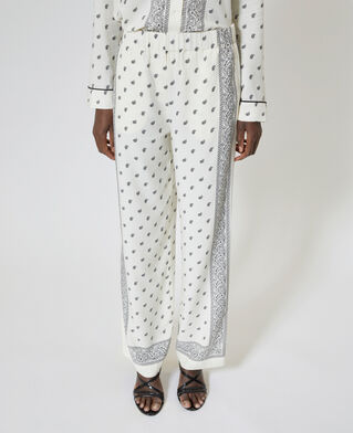 The Kooples WOMEN WHITE / BLACK straight-leg bandana print pants ecru